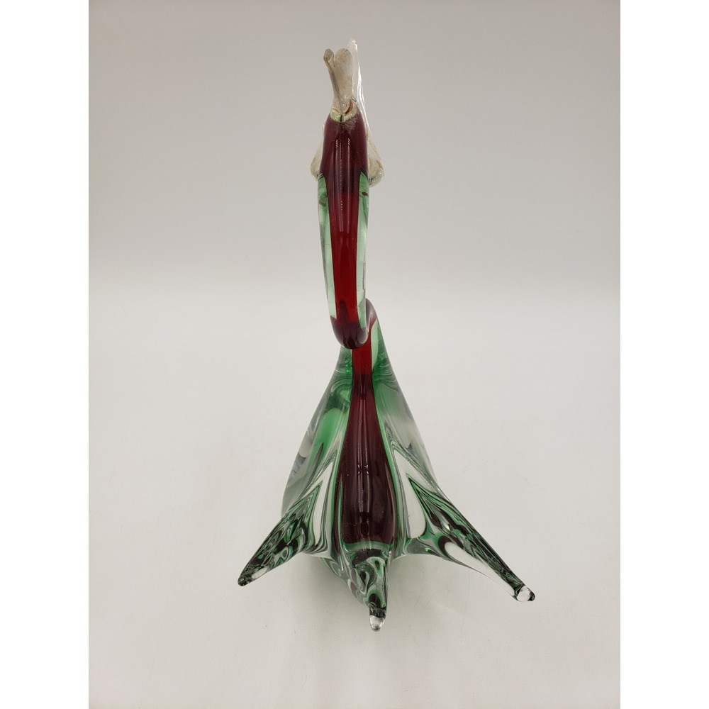 Vintage Murano Glass Swan‎ Sommerso Red Green & Clear Mid-Century 10.5 Inch - Picture 7 of 12